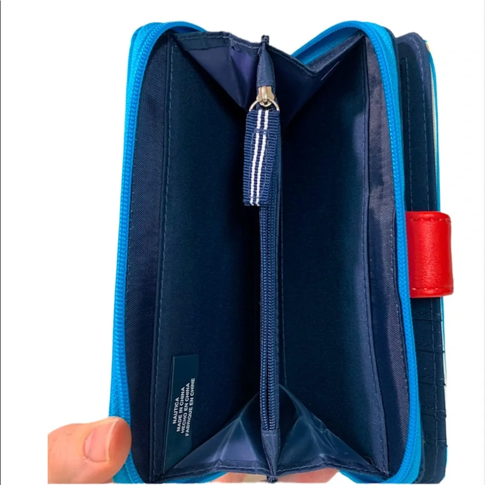 NAUTICA RFID PROTECTION Red White Blue Striped Zip Wallet colorful retro